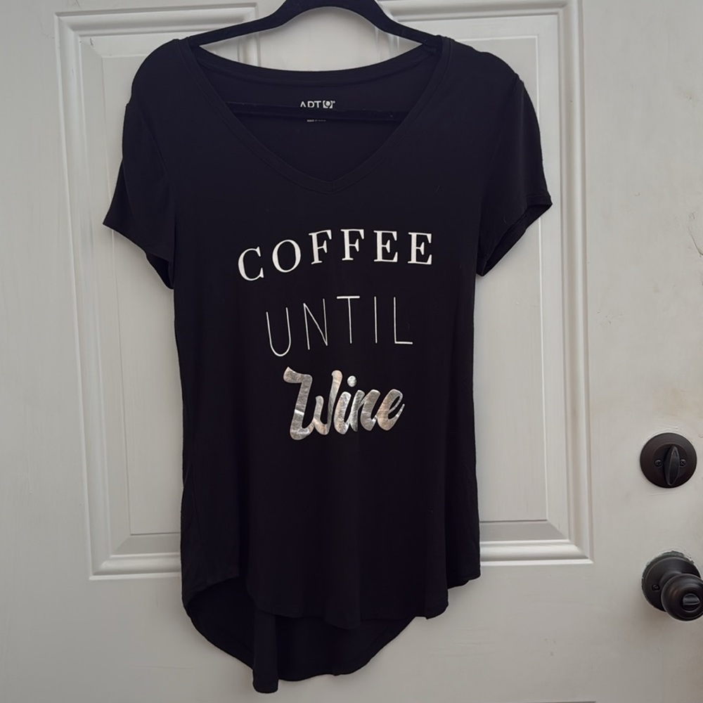 Apt 9 Womens Black Coffee Before Wine Silver Graphic Top Shirt Size XS